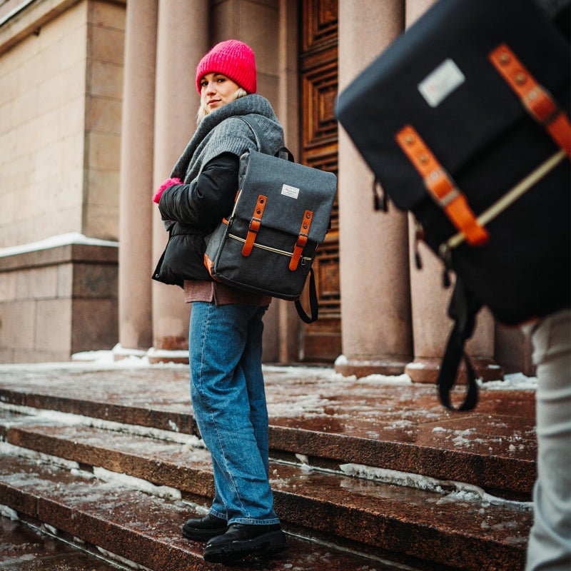 Modoker Eco-Friendly Vintage Laptop Backpack for Women Men,Travel Backpacks with USB Charging Port Fashion Backpack Fits 15.6Inch Notebook, Grey - Image 2